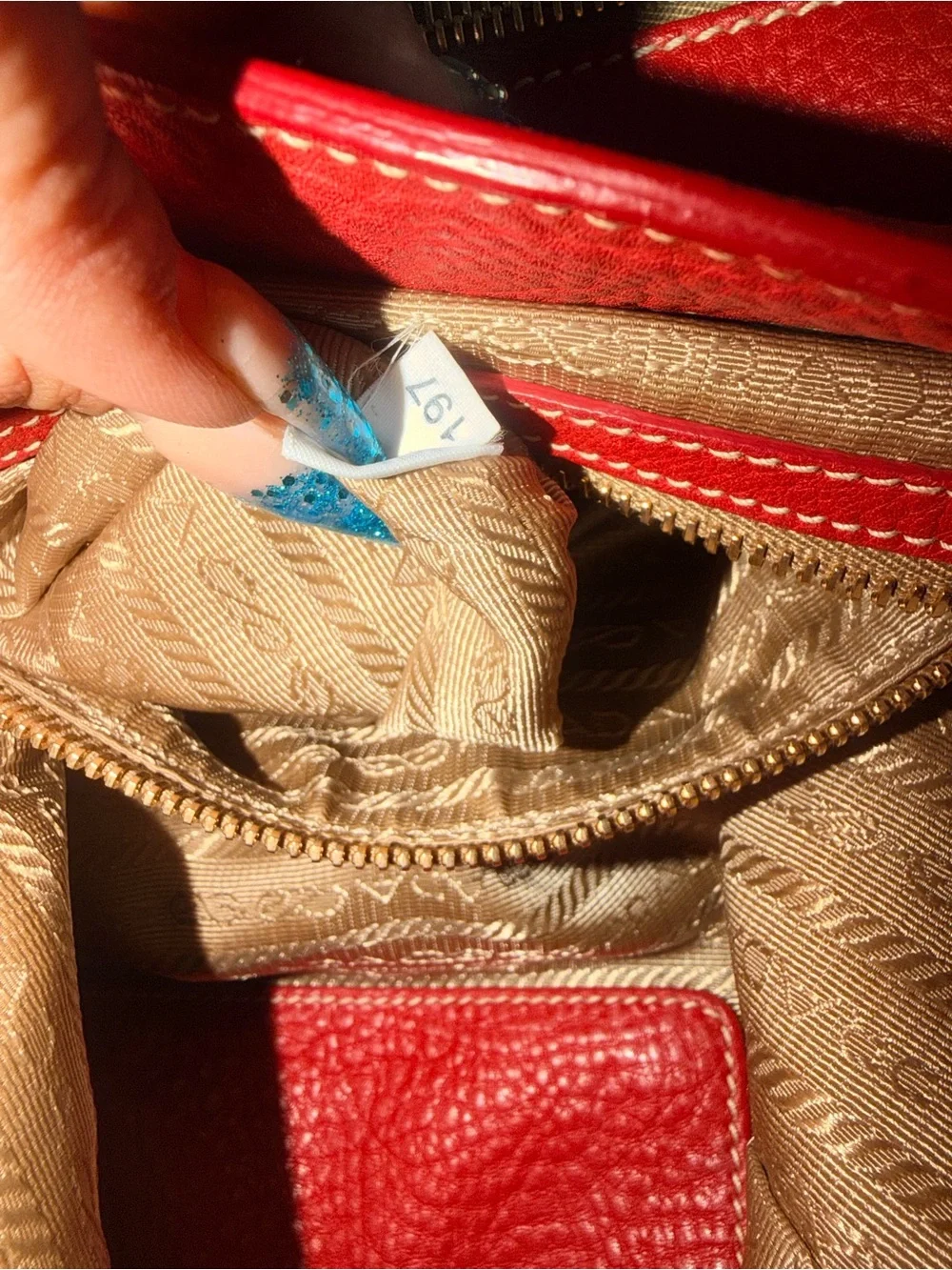 Authentic Prada Red Leather Shoulder Bag & Matching Wallet Set